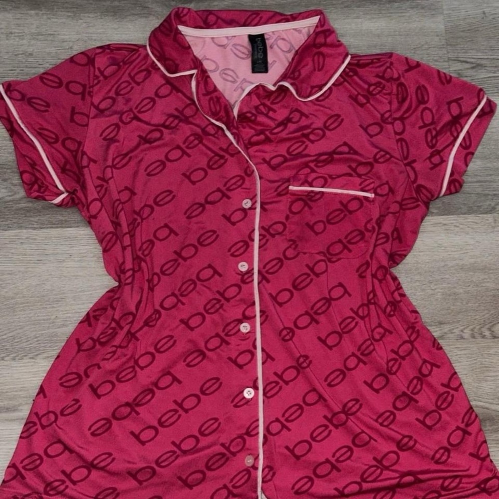 Bebe Fuchsia Logo Pajama Top